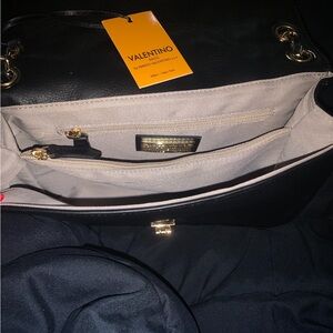 Valentino Black and Gold Leather Shoulder Bag